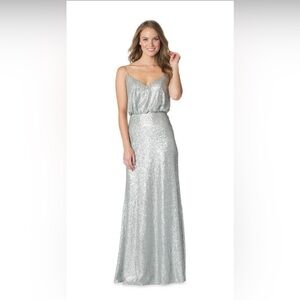 Bari Jay 1624 Platinum Silver Sequin Blouson gown Size 12